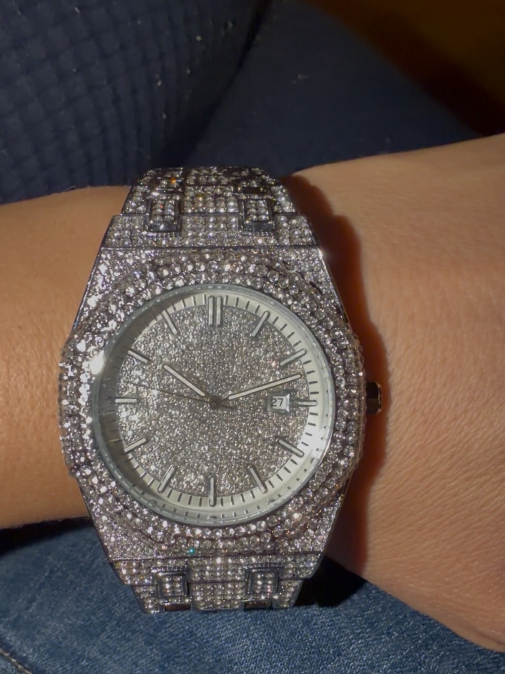 Unisex Bling Rhinestone Watch Silver Tone Statement Wristwatch New Without Box